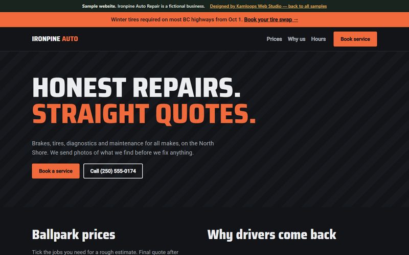 Screenshot of the Ironpine Auto Repair sample website