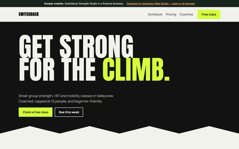 Screenshot of the Switchback Strength Studio sample website