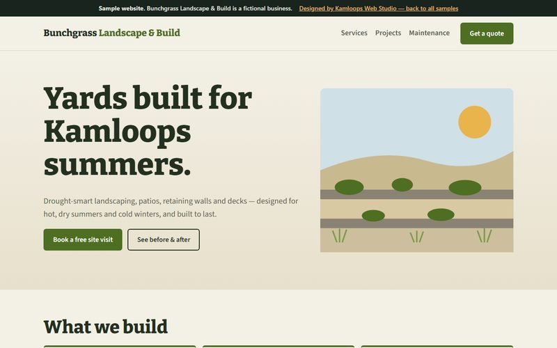 Screenshot of the Bunchgrass Landscape & Build sample website