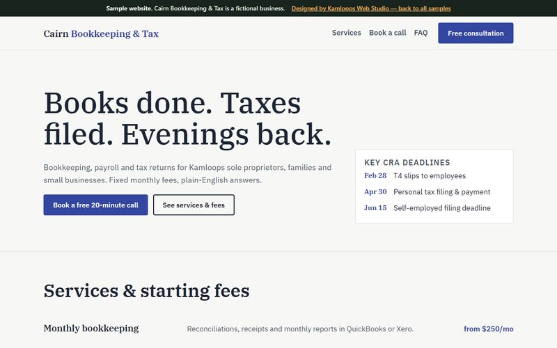 Screenshot of the Cairn Bookkeeping & Tax sample website