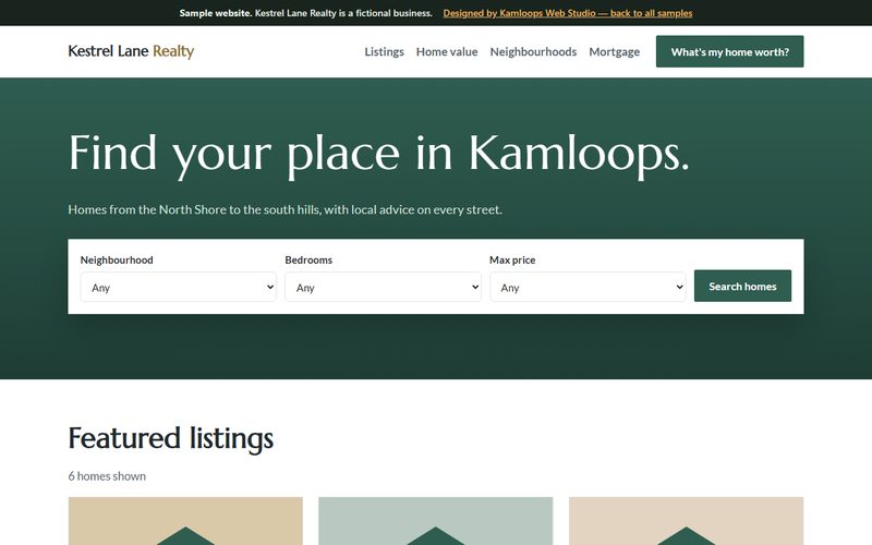 Screenshot of the Kestrel Lane Realty sample website