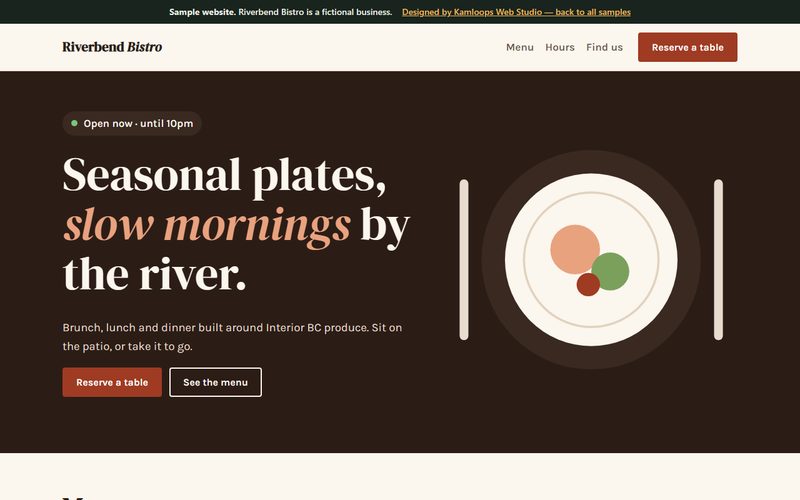 Screenshot of the Riverbend Bistro sample website